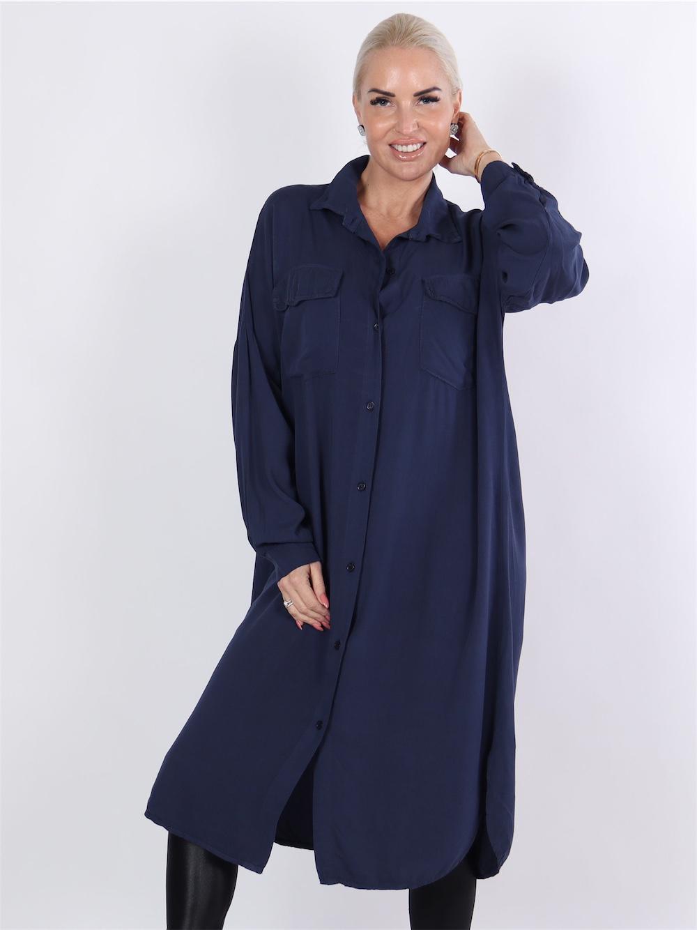 Manya - Armygrøn lang skjortekjole med lommer på brystet